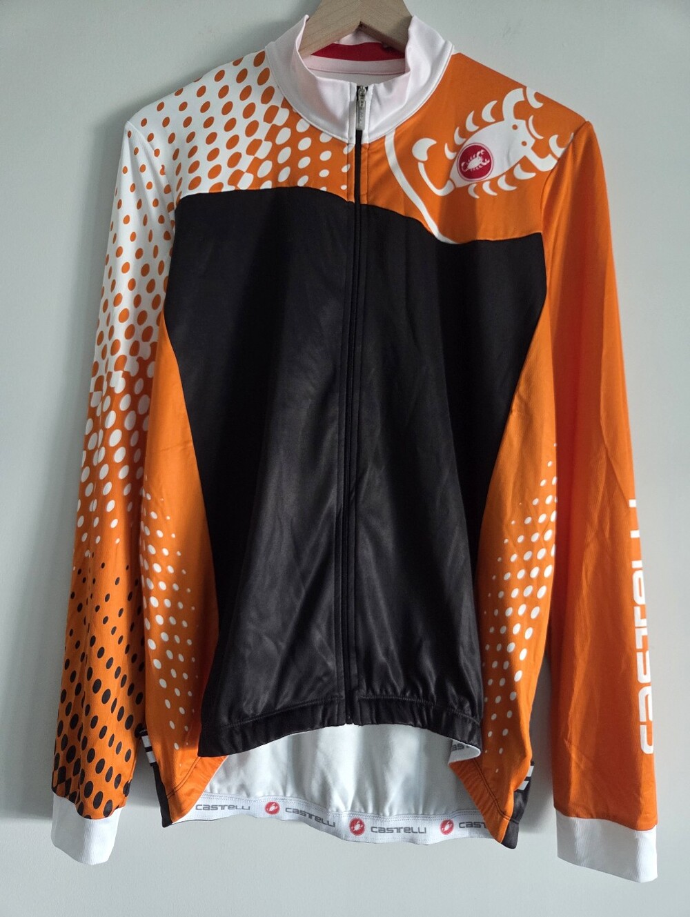Castelli Sfida Orange Black Long Sleeve Full Zip Cycling Jersey Mena Size XXL